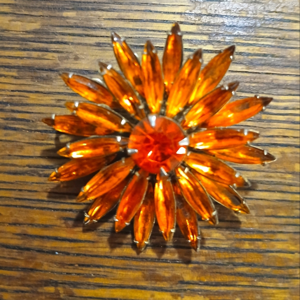 Vintage Orange Flower Brooch